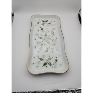 Vintage Lefton China Hand Painted Daisy Porcelain Tray Gold Trim 9"